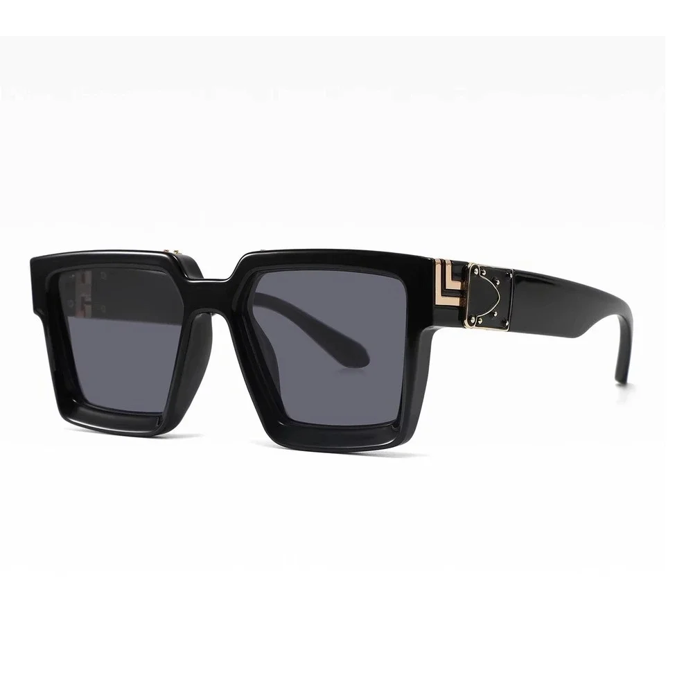 Mens Oversized Black Square Sunglasses Gold Accents Hip Hop Driving Eyewear 2026